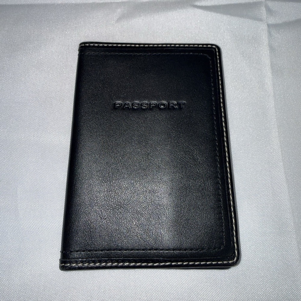 COACH Black Leather Bifold Passport Holder Wallet Case #61494